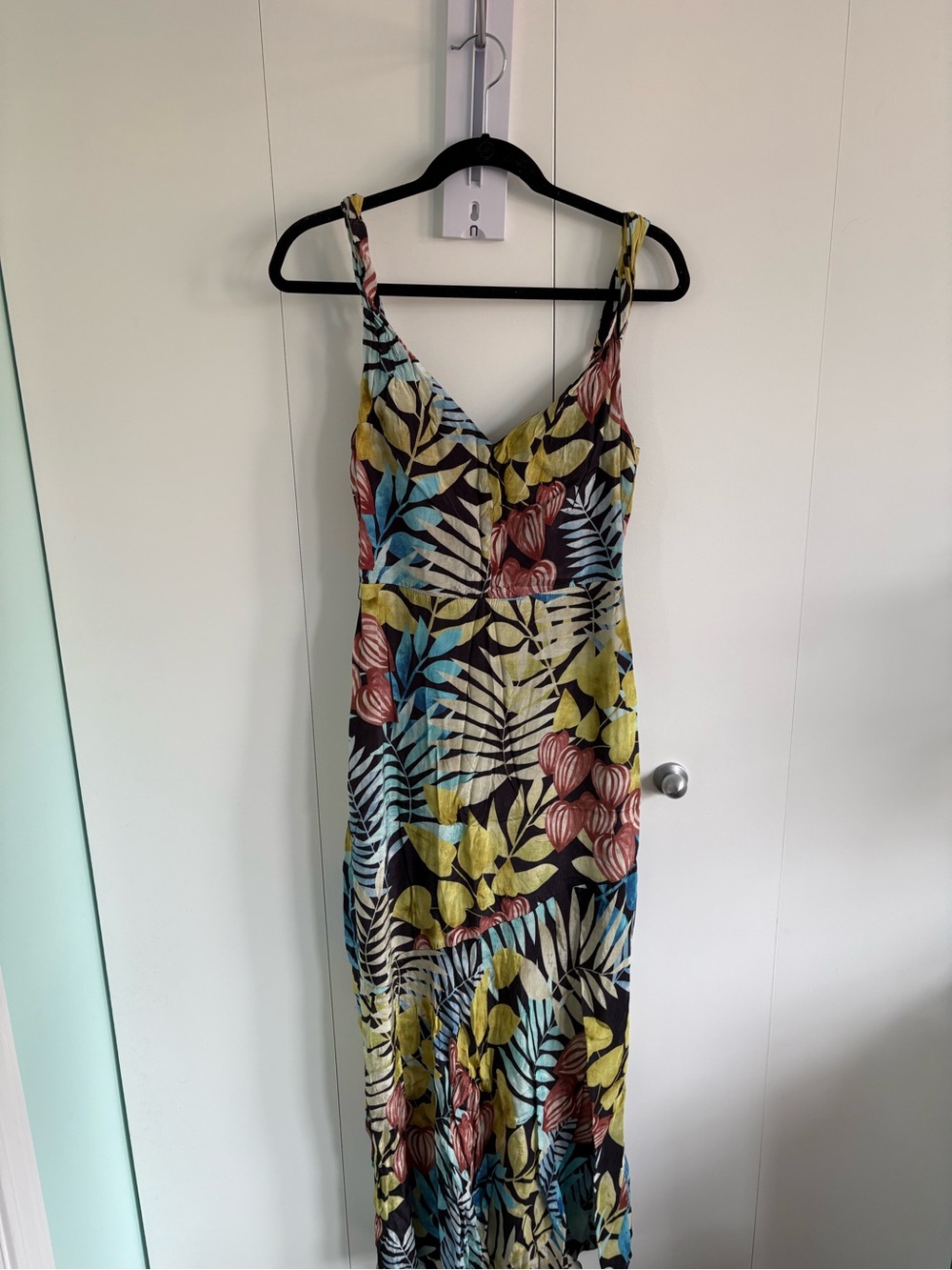 Bright floral and fern slip dress